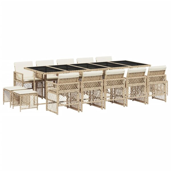 vidaXL Ensemble à manger de jardin et coussins 15 Pièces beige