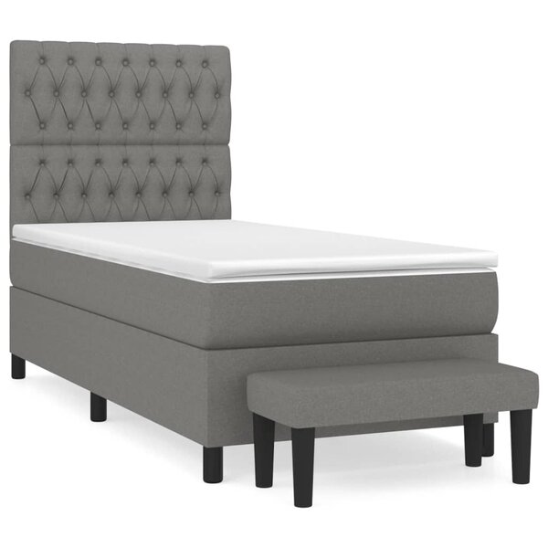 vidaXL Sommier à lattes de lit avec matelas Gris foncé 90x200 cm Tissu