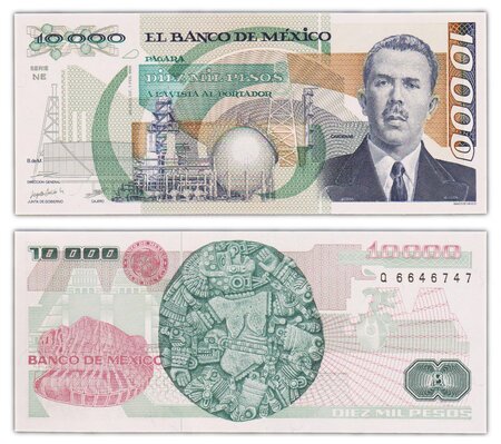 Billet de collection 10000 pesos 1988 mexique - neuf - p90b