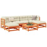 vidaXL Salon de jardin 7 Pièces avec coussins cire marron bois pin massif