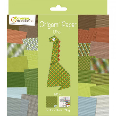 Papier origami avenue mandarine 60 feuilles 20 x 20 cm 70g thème dino