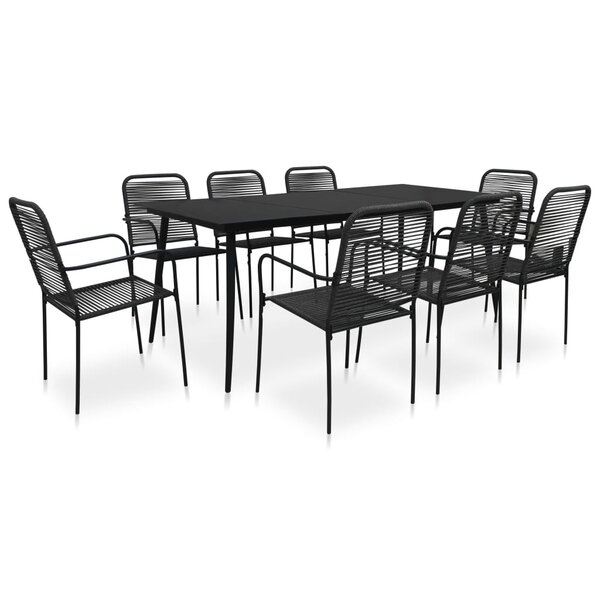 vidaXL Ensemble à manger de jardin 9 Pièces Corde en coton et acier Noir