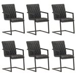 vidaXL Chaises à manger cantilever lot de 6 noir cuir véritable