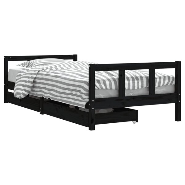 vidaXL Cadre de lit enfant avec tiroirs noir 90x200 cm bois pin massif