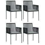 vidaXL Chaises de jardin et coussins lot de 4 noir 54x60 5x83 5 cm