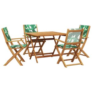 vidaXL Ensemble à manger de jardin 5 Pièces motif de feuilles tissu bois