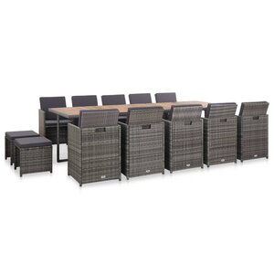 vidaXL Ensemble à manger d'extérieur 15 Pièces coussins rotin Anthracite