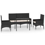 vidaXL Salon de jardin 4 Pièces avec coussins Noir Résine tressée