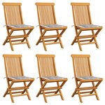 vidaXL Chaises de jardin et coussins à carreaux gris 6 Pièces Teck massif
