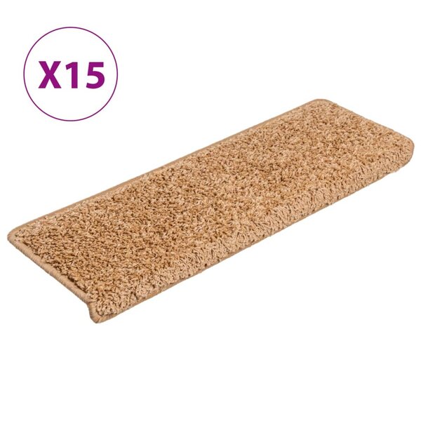 vidaXL Tapis d'escalier 15 Pièces 65x21x4 cm Beige