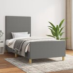 vidaXL Cadre de lit avec tête de lit Gris foncé 90x200 cm Tissu
