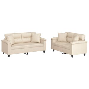 vidaXL Ensemble de canapés 2 Pièces avec coussins Beige Tissu microfibre