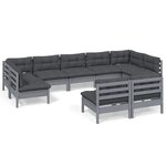 vidaXL Salon de jardin 9 Pièces avec coussins Gris Bois de pin massif