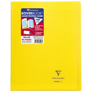 Cahier piqué Koverbook 24x32cm 96 pages grands carreaux PP transparent - Jaune CLAIREFONTAINE