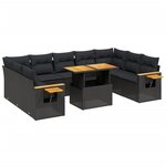 vidaXL Salon de jardin 11 Pièces avec coussins noir résine tressée
