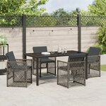 Ensemble de salle à manger de jardin de 5 pièces avec coussins Gris Poly Rattan