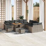 Ensemble de canapé de jardin vidaXL 13 pièces avec coussins gris en rotin acacia