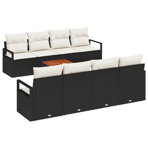 Ensemble de Canapés de Jardin 9 Pièces vidaXL avec Coussins Noir Poly Rattan Acacia