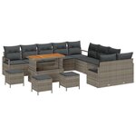 Ensemble de canapé de jardin 14 pièces avec coussins gris poly rotin
