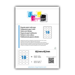 Lot de 5 planches a4 de 18 étiquettes à bords vifs 63 5 x 42 3 mm en papier blanc 70g/m² multifonction