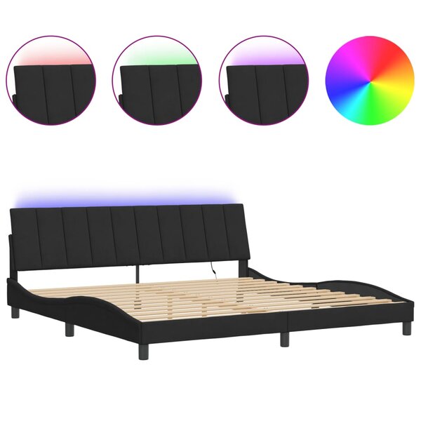 vidaXL Cadre de lit avec lumières LED noir 200x200 cm velours