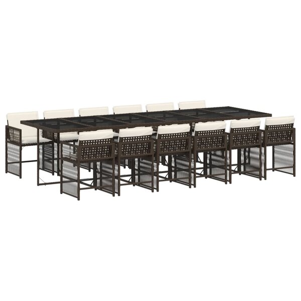 vidaXL Ensemble à manger de jardin avec coussins 13 Pièces marron rotin