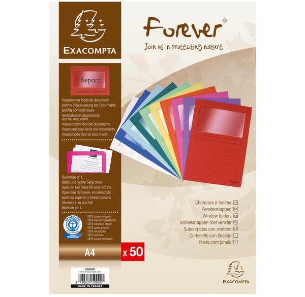 Pt 50 chemises à fenêtre FOREVER ass EXACOMPTA