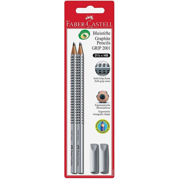 Blister 2 crayons  grip hb + 2 gommes capuchon faber-castell