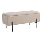 Banc en polyester bouclé beige avec rangement et pieds noirs 95 x 36 5 x 46 cm
