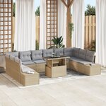 vidaXL Ensemble de canapé de jardin 11 pièces avec coussins beige en poly rattan