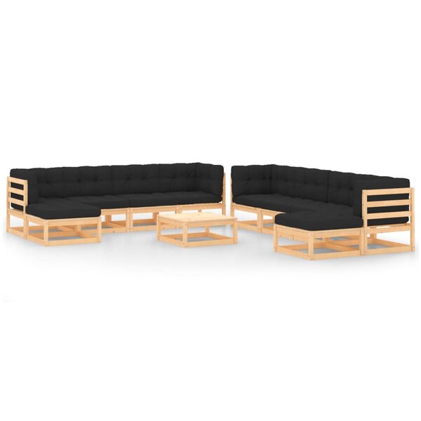 vidaXL Salon de jardin 11 Pièces avec coussins anthracite Pin massif