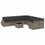 vidaXL Salon de jardin 11 Pièces avec coussins gris résine tressée