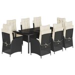 vidaXL Ensemble à manger de jardin 9Pièces coussins noir résine tressée