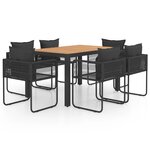 vidaXL Salon de jardin 7 Pièces PVC Résine tressée Noir et marron