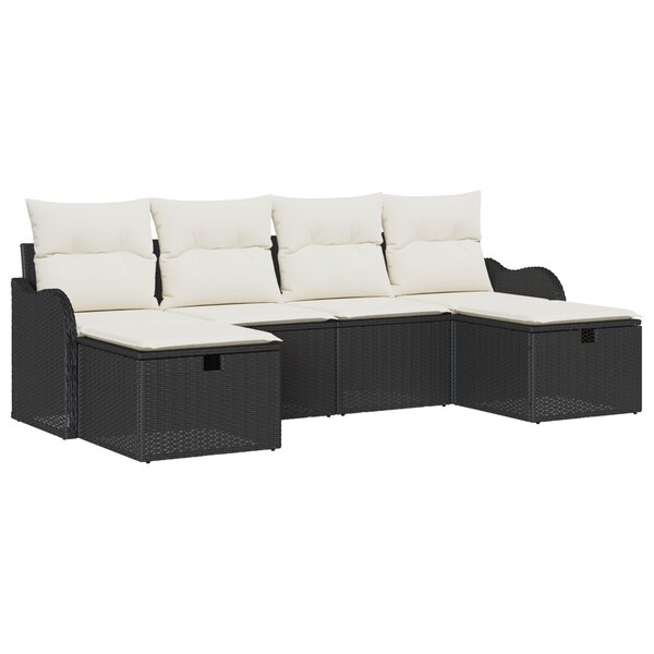Ensemble de canapé de jardin de 6 pièces vidaXL avec coussins en rotin noir