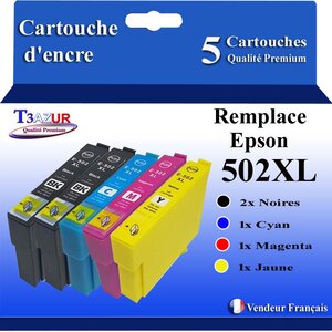 T3AZUR - 5x Cartouches compatibles avec Epson Expression Home XP-5100 XP-5105 XP-5115 XP-5150 XP-5155 502XL