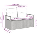 Canapé de jardin 2 places vidaXL avec rangement et coussins en poly rattan beige