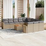 vidaXL Salon de jardin et coussins 12 Pièces mélange beige résine tressée