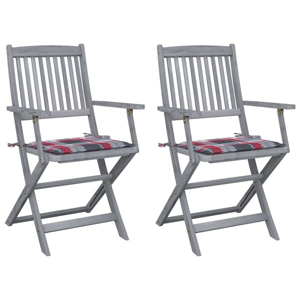 vidaXL Chaises pliables d'extérieur lot de 2 et coussins Bois d'acacia