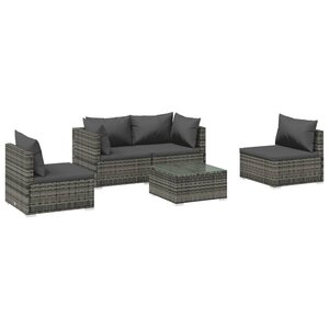 vidaXL Salon de jardin 5 Pièces avec coussins Résine tressée Gris