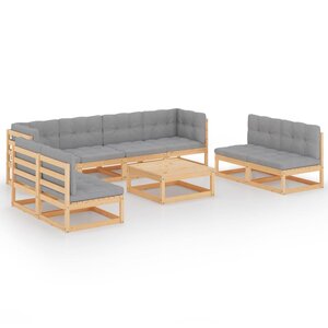 vidaXL Salon de jardin 9 Pièces avec coussins Bois de pin massif