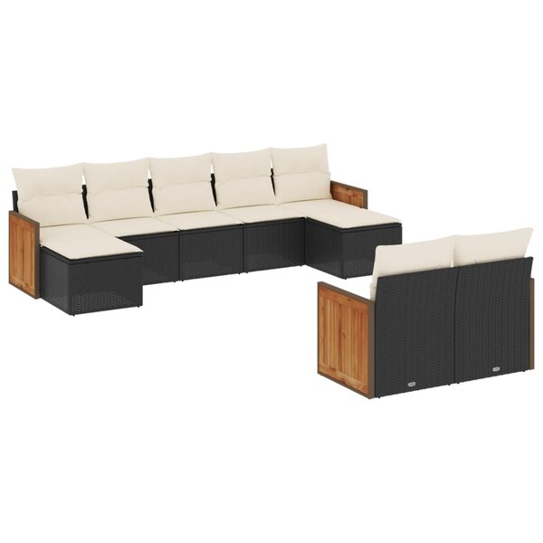 vidaXL Salon de jardin 9 Pièces avec coussins noir résine tressée