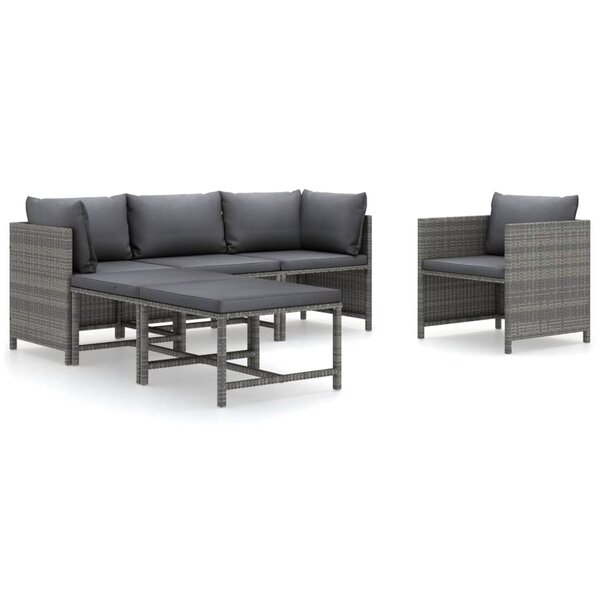 vidaXL Salon de jardin 6 Pièces avec coussins Résine tressée Gris