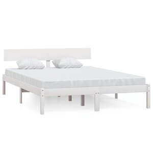 vidaXL Cadre de lit Blanc Bois de pin massif 150x200 cm Très grand