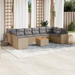 vidaXL Salon de jardin 11 Pièces avec coussins beige résine tressée