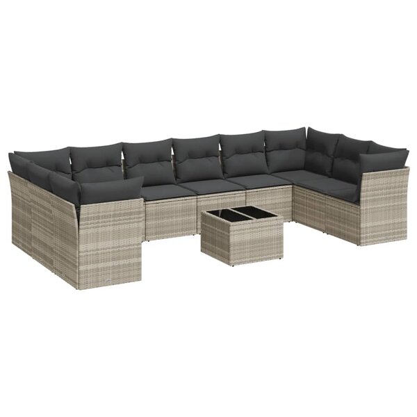 vidaXL Salon de jardin 11 Pièces avec coussins gris clair résine tressée