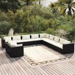 vidaXL Salon de jardin 11 Pièces avec coussins noir résine tressée