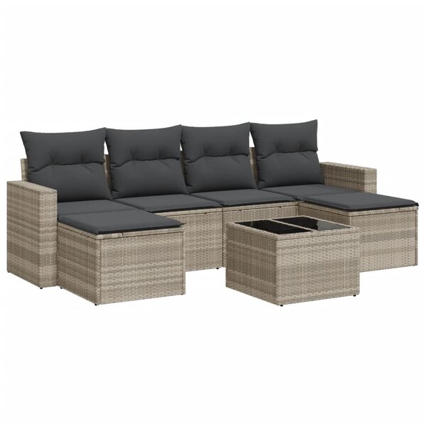 vidaXL Salon de jardin avec coussins 7 Pièces gris clair résine tressée