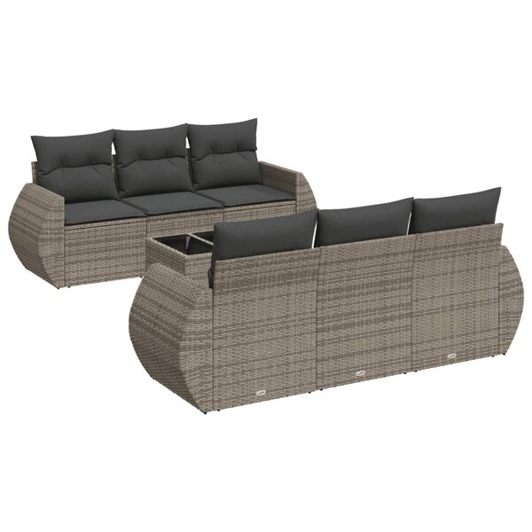 vidaXL Salon de jardin avec coussins 7 Pièces gris résine tressée