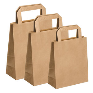 Lot de 25 sacs cabas en papier kraft brun marron havane avec poignée plate 220 x 100 x 280 mm 6 Litres résistant papier 80g/m² non imprimé